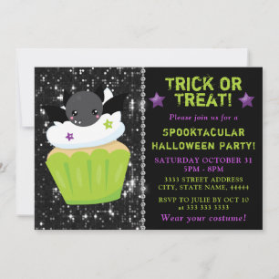 Invitation Jolie Chauve-Souris Cupcake Halloween Fête Enfants