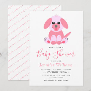 Invitation Jolie chiot rose Personnalisé Baby Girl Douche
