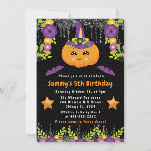 Invitation Jolie Citrouille Florale Fête d'anniversaire Hallo