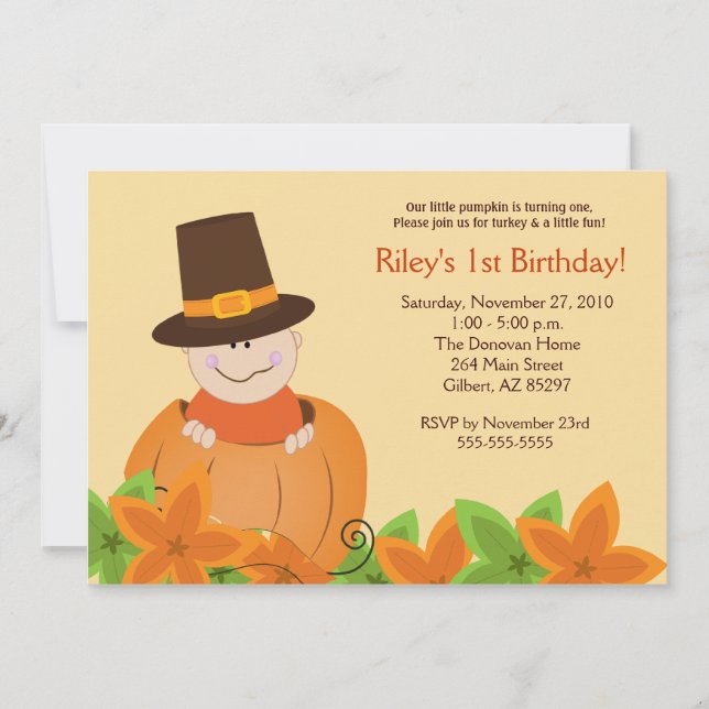 Invitation Jolie Citrouille Thanksgiving 5x7 Anniversaire Inv (Devant)