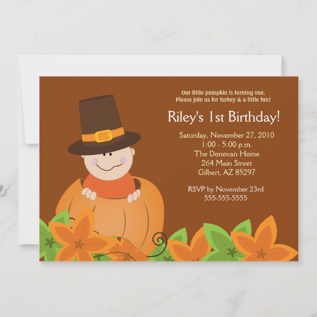 Invitation Jolie Citrouille Thanksgiving 5x7 Anniversaire Inv (Devant)