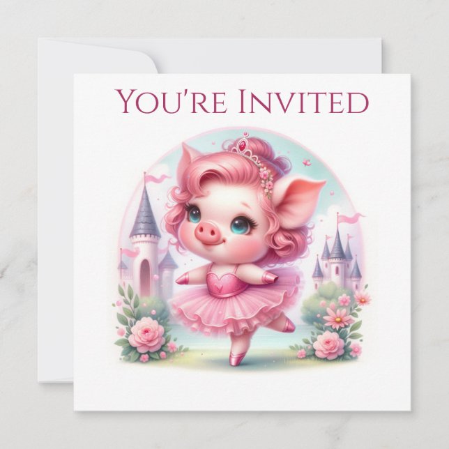 Invitation Jolie cochonne ballerine avec château (Devant)