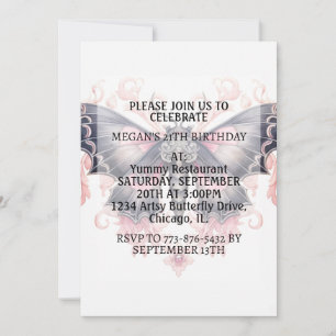 Invitation Jolie conception papillon Vintage fête d'anniversa
