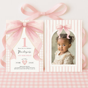 Invitation Jolie coquette Bow rose Ruban Girl 1er anniversair