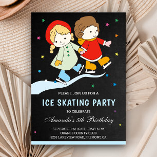 Invitation Jolie couleur enfants Patinage sur glace Anniversa