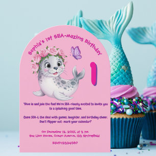 Invitation Jolie couleur florale Lion de mer Anniversaire de 