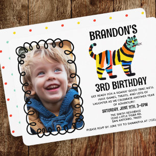 Invitation Jolie couleur Simple Rainbow Tiger fête d'annivers