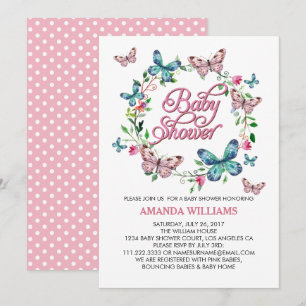 Invitation Jolie couronne de printemps et BABY SHOWER papillo