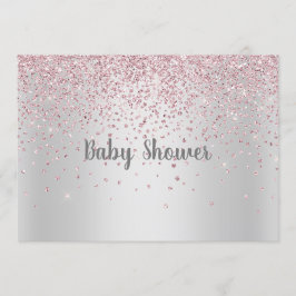 INVITATION JOLIE CRISTAL BABY SHOWER MODERNE EN ARGENT ROSE