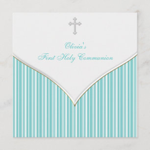 Invitation Jolie Croix Blanche Turquoise Bleu Première commun