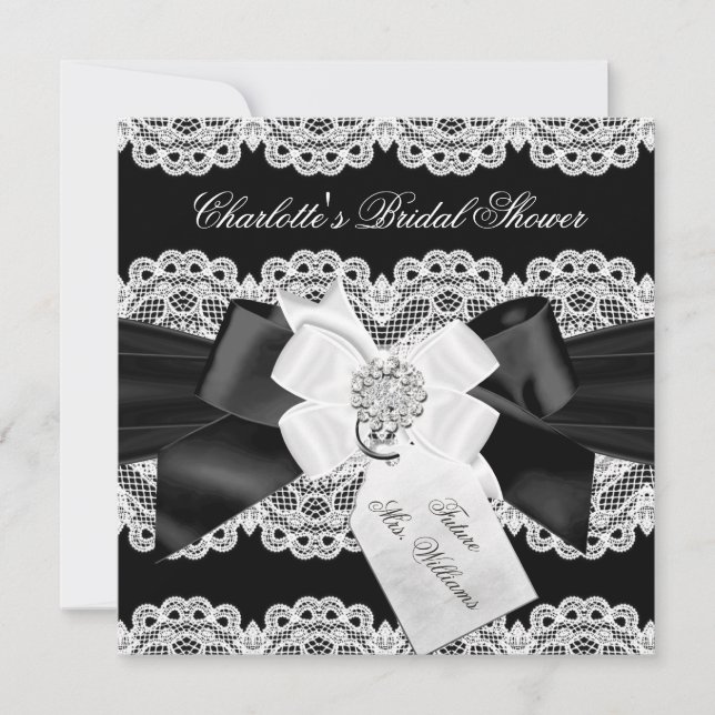 Invitation Jolie dentelle & Bow noir blanc Fête des mariées I (Devant)
