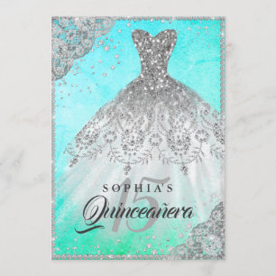 Invitation Jolie dentelle de diamant Turquoise étincelle Quin