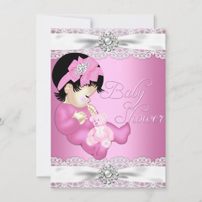Invitation Jolie dentelle et bébé fille Baby shower rose Invi (Devant)