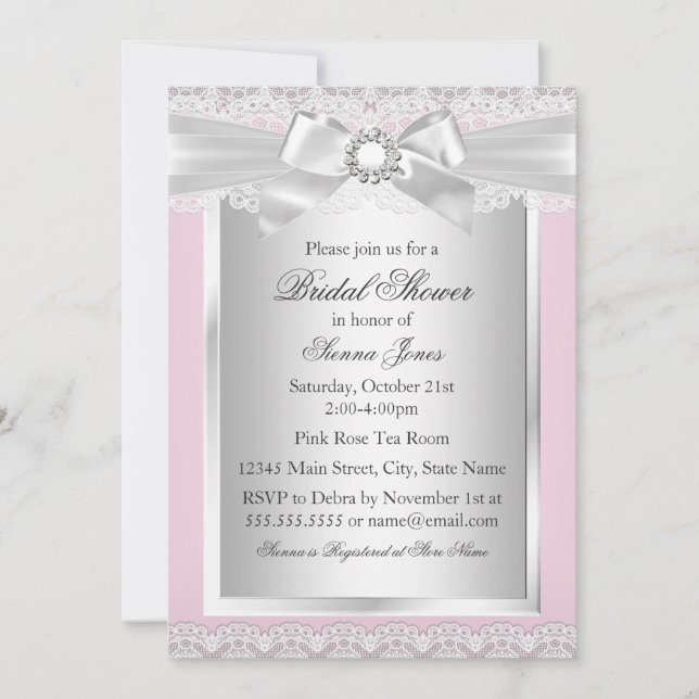 Invitation Jolie dentelle et poitrine rose Douche nuptiale In (Devant)