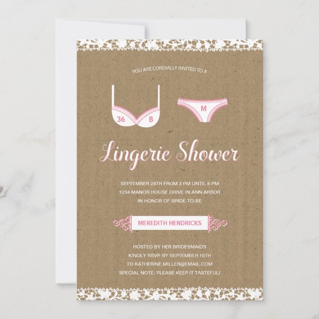 Invitation Jolie dentelle| Lingerie Fête de l'mariée Invitati (Devant)