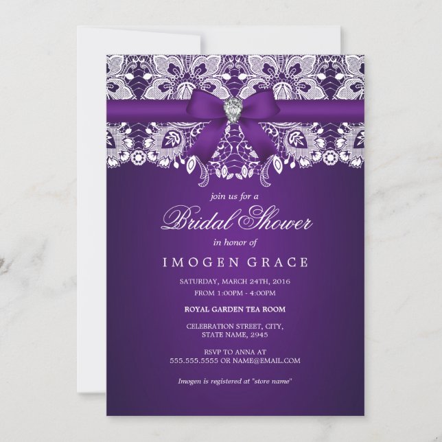Invitation Jolie dentelle violette et Fête des mariées de bou (Devant)