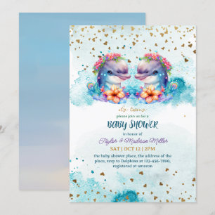 Invitation Jolie Dolphin Cute Twin Baby Boy Douche