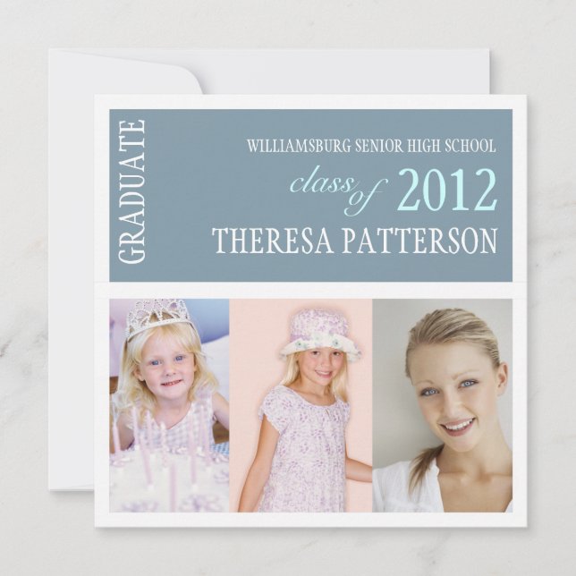 Invitation Jolie Dusty Blue Photo Collation Party (Devant)