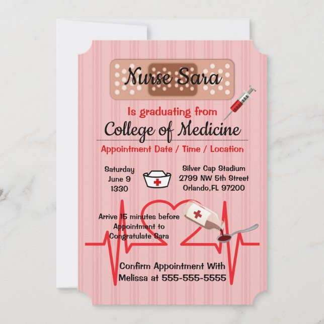 Invitation Jolie école Médicale de soins infirmiers tendance (Devant)