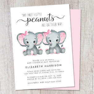 Invitation Jolie Eléphant Twin Girls Baby shower Par Mail