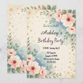 Invitation Jolie Enfants Espace Fleur thème Anniversaire