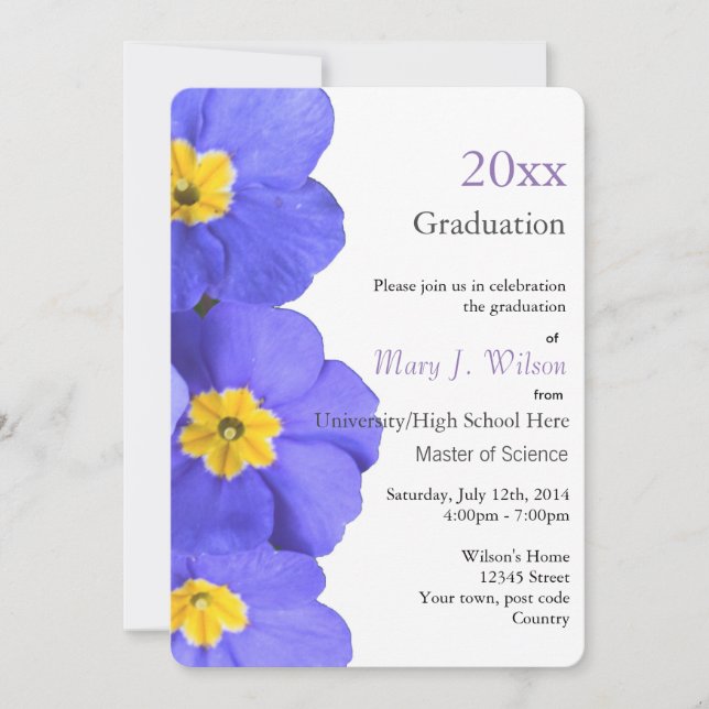 Invitation Jolie et élégante fleurs de jardin bleu graduation (Devant)