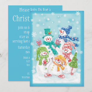 Invitation Jolie famille de bonhomme de neige de Noël dans la
