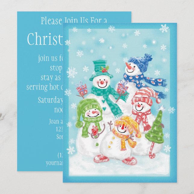 Invitation Jolie famille des neigeurs de Noël dans la neige (Devant / Derrière)
