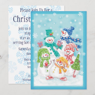 Invitation Jolie famille des neigeurs de Noël dans la neige