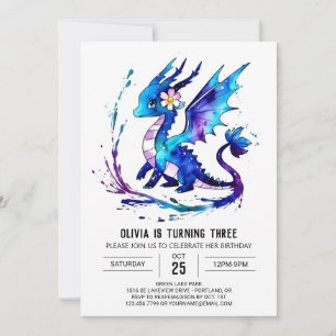 Invitation Jolie Fantasy Dragon Digital Girl Anniversaire