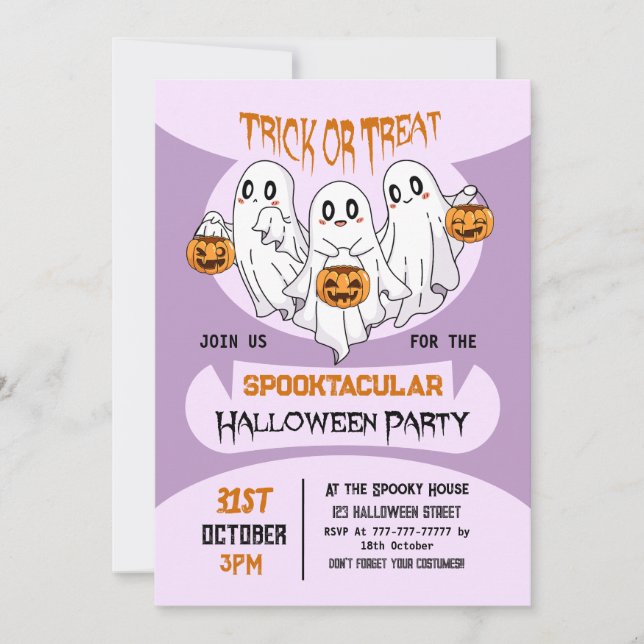 Invitation Jolie Fantôme Trick ou Treat Kids Halloween Party (Devant)