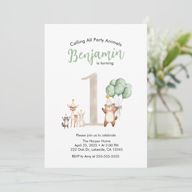 Invitation Jolie faune Forêt qui appelle tous les fêtards (Debout devant)