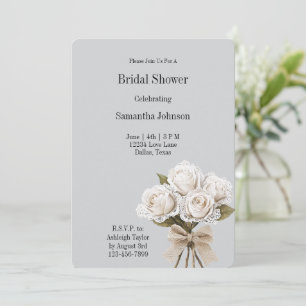 Invitation Jolie Fausse Dentelle Grise Blanc Lavande Fleurs M