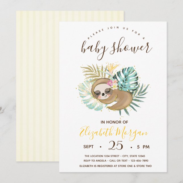 Invitation Jolie fente couchant, Baby shower rayures (Devant / Derrière)