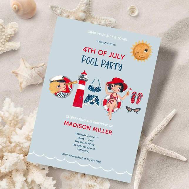 Invitation Jolie fête 4 juillet piscine (Créateur téléchargé)