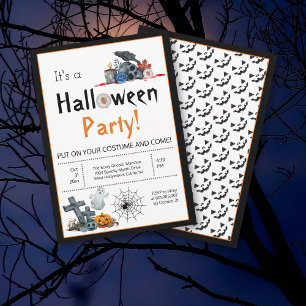 Invitation Jolie fête costumée d'éléments Halloween