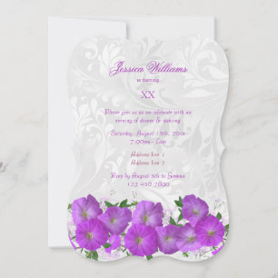 Invitation Jolie fête d'anniversaire aux pétunias violets et