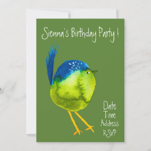 Invitation Jolie fête d'anniversaire colorée d'oiseau d'aquar