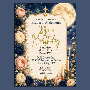 Invitation Jolie Fête d'anniversaire de 25 ans sous la Lune e