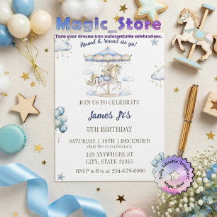 Invitation Jolie Fête d'Anniversaire de Carrousel Magique à l
