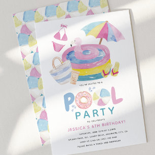 Invitation Jolie fête d'anniversaire de fille au bord de la p