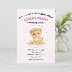 Invitation Jolie fête d'anniversaire de fille au safari aquar