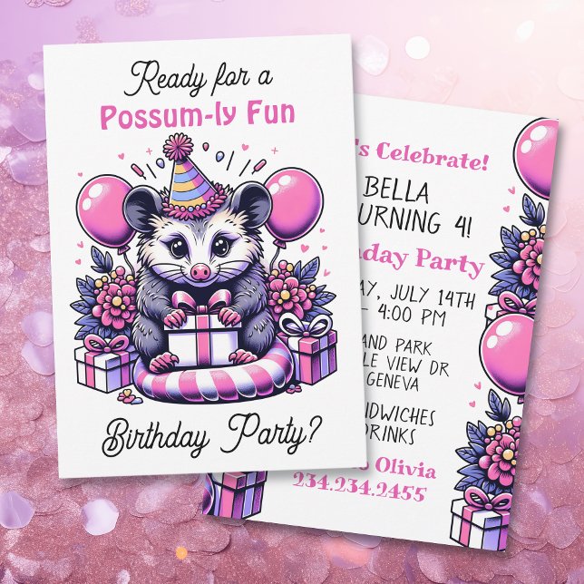Invitation Jolie fête d'anniversaire de la fille Possum (Créateur téléchargé)