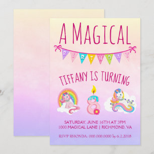 Invitation Jolie fête d'anniversaire de l'Unicorne pour 8 ans