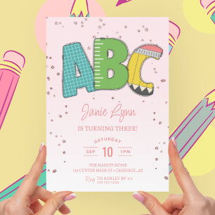 Invitation Jolie fête d'anniversaire des 3 ans de l'école ABC