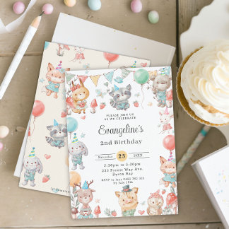 Invitation Jolie fête d'anniversaire des animaux de bois colo