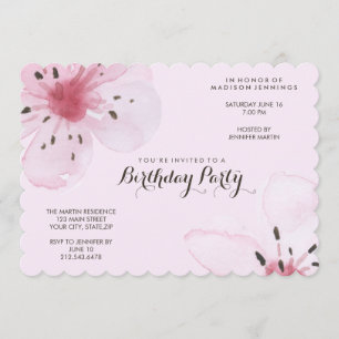 Invitation Jolie fête d'anniversaire des cerisiers roses