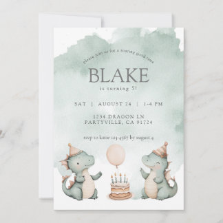 Invitation Jolie fête d'anniversaire Dragons Dinosaures