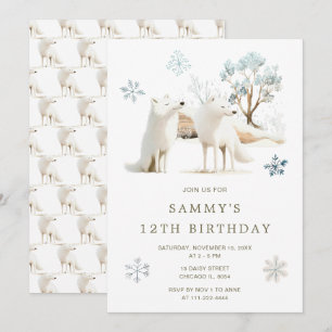 Invitation Jolie fête d'anniversaire du loup arctique hiverna