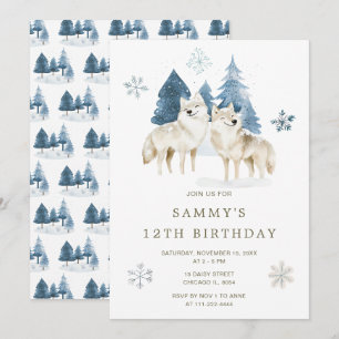 Invitation Jolie fête d'anniversaire du loup arctique hiverna